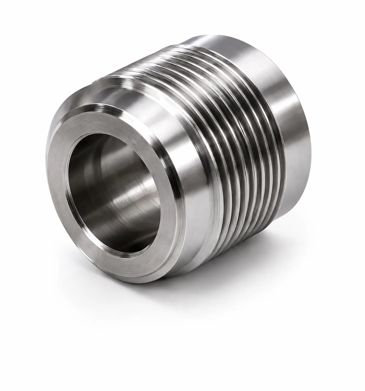 Threaded ring component with side ports on a white surface